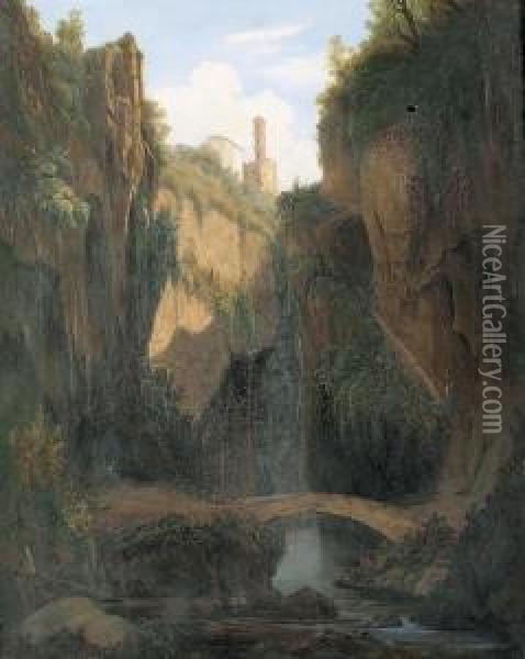 Romantische Landschaft. Oil Painting - Alfred Von Ernst