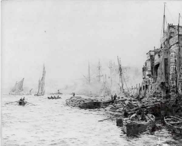 Barges at Woolwich Reach Oil Painting - William Lionel Wyllie