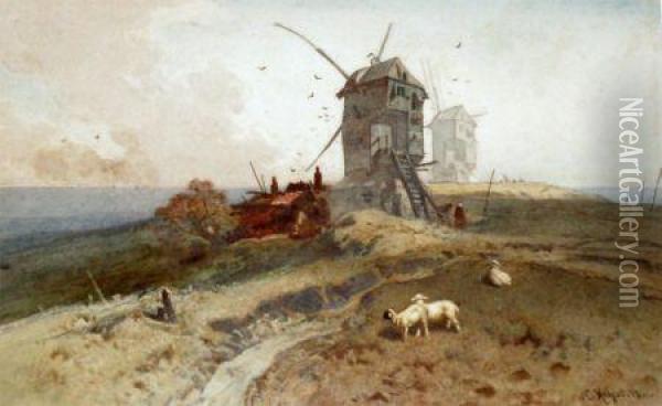 Windmill At The Coast Oil Painting - Charles Hoguet