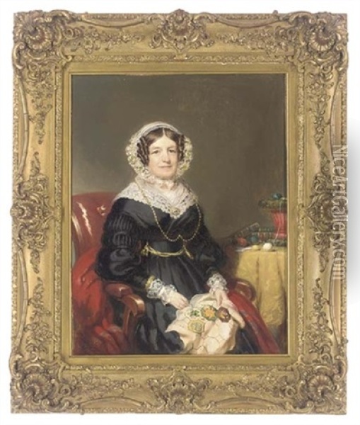 Portrait Of A Lady In A Black Dress With Lace Trim Oil Painting - William Patten Jr.