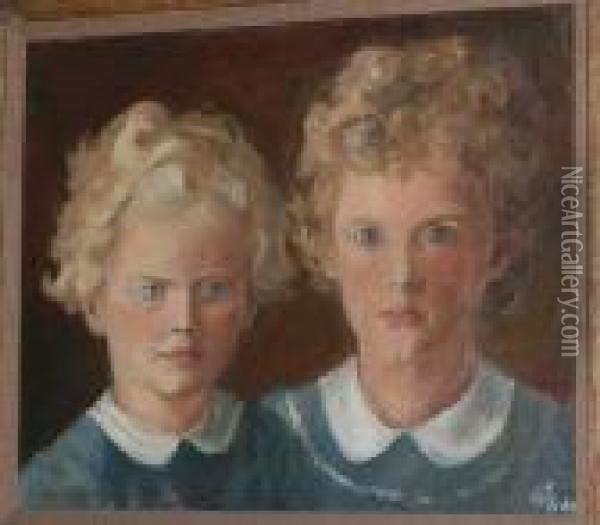 Portrait Study Of Two Young Girls Oil Painting - Harvey Harold