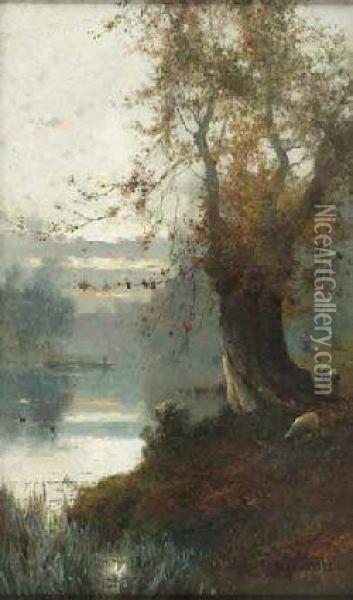 Evening, Burnham Beeches Oil Painting - Alfred de Breanski