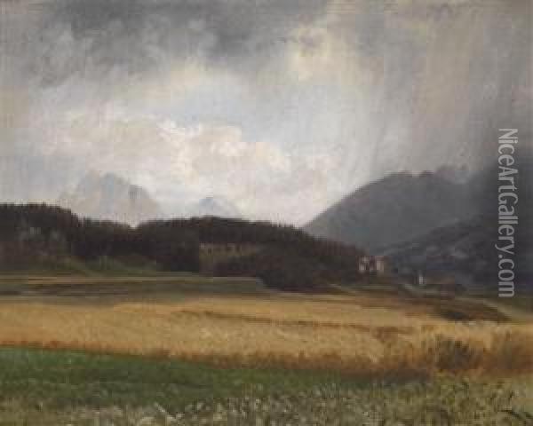 Approaching Rain Over Igls Oil Painting - Anton Avlov Hlavacek /