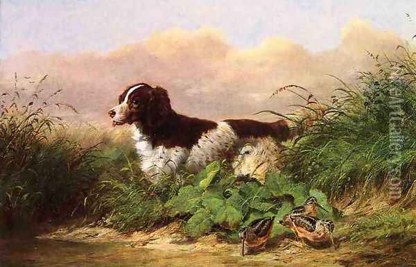 Setter and Woodcock Oil Painting - Arthur Fitzwilliam Tait