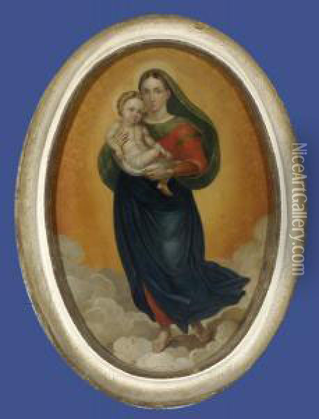 Madonna Mit Jesuskind Auf Wolken Stehend, Umgeben Von Engelskopfen Oil Painting - Ludwig Caspar Weiss