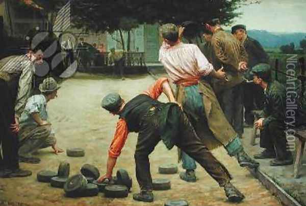 A Game of Bourles in Flanders 1911 Oil Painting - Remy Cogghe