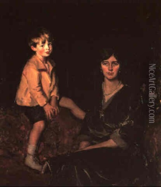 Ritratto Di Helen Mary Grandage E Di Suo Figlio Christopher Oil Painting - John da Costa