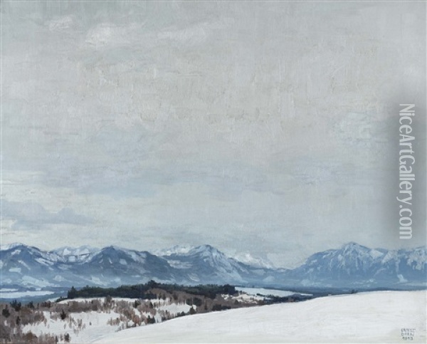 Winterlandschaft Am Tegernsee Oil Painting - Ernst Dorn