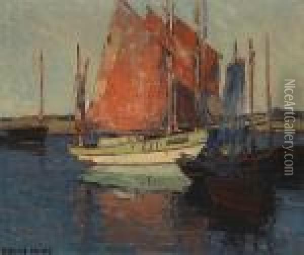 Red Sails, French Tuna Boats Oil Painting - Edgar Alwin Payne