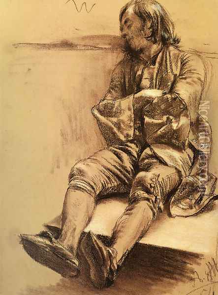 Schlafender (Man Asleep) Oil Painting - Adolph von Menzel