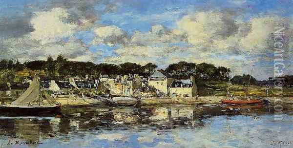 Le Faou: The Village and the Port on the River Oil Painting - Eugene Boudin