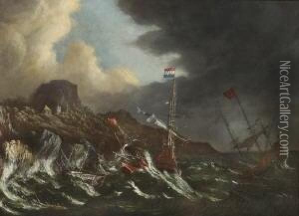 Segelschiffe Auf Sturmisch
 Bewegter See. Oil Painting - Matthieu Van Plattenberg