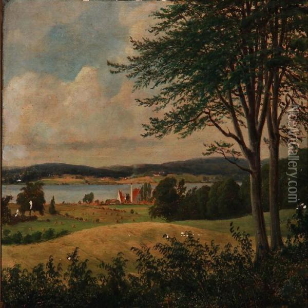 Ved Fredensborg, Bag Ved Store Kro - Udsigt Over Esrum So Oil Painting - Niels Gronbek Rademacher