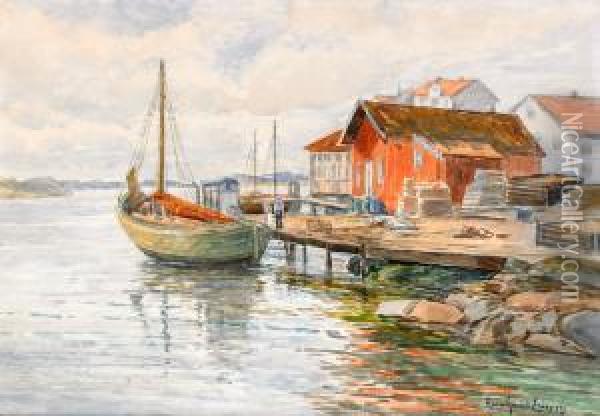 Fiskelager I Bohuslan Oil Painting - Anna Gardell-Ericson