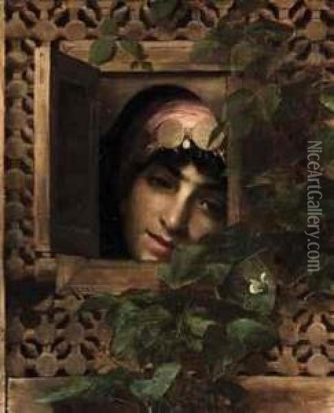An Oriental Woman At A Window Oil Painting - Theodore Jacques Ralli