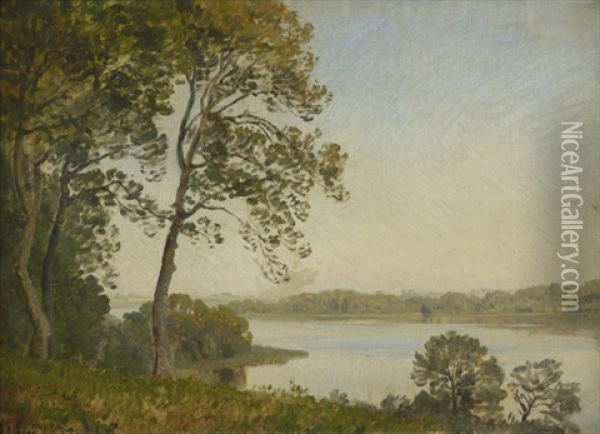 Blick Auf Eine Seenlandschaft Im Herbst Oil Painting - Janus la Cour