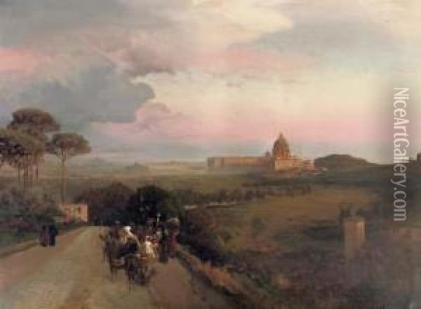 Pilgrims On The Via Cassia, Rome Oil Painting - Oswald Achenbach