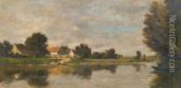 Paysage Avec Riviere. 1869 Oil Painting - Karl Pierre Daubigny