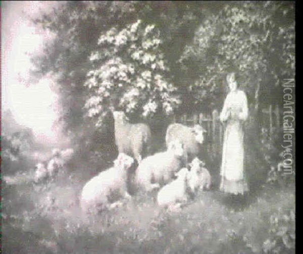The Shepherdess And Her Flock Oil Painting - Arthur Trevor Haddon
