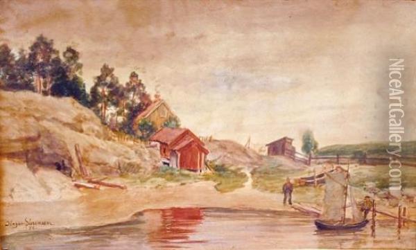 Strand Med Folkeliv 1886 Oil Painting - Jorgen Sorensen