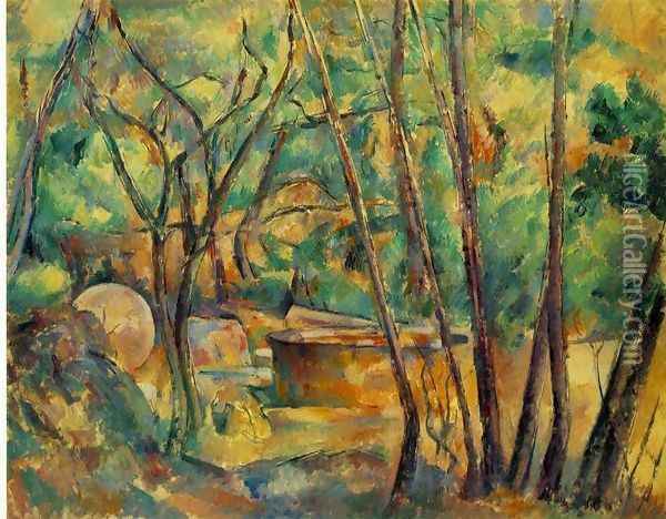 Well Millstone And Cistern Under Trees Aka Meule Et Citerne Sous Bois Oil Painting - Paul Cezanne
