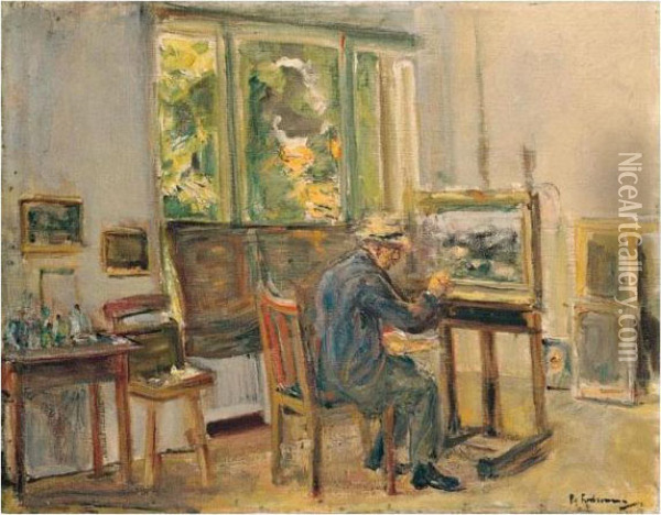 Der Kunstler In Seinem Atelier In Wannsee (the Artist In His Studio In Wannsee) Oil Painting - Max Liebermann