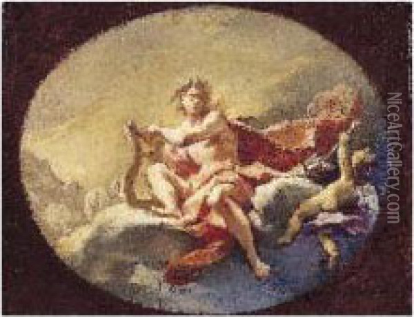 Apollon Appuye Sur Sa Lyre Et L'amour Derobant Une Fleche Oil Painting - Carlo Innocenzo Carloni