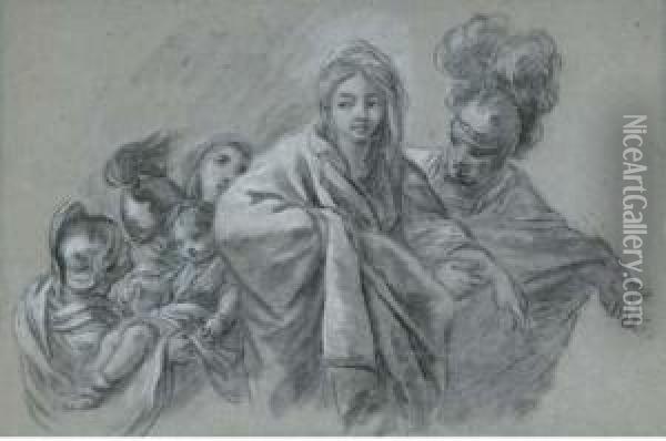 Two Women And A Baby Accompanied By Soldiers Oil Painting - Jean-baptiste Deshays