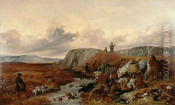 Shooting Party in the Highlands, Halting for Lunch, 1840 Oil Painting - Richard Ansdell