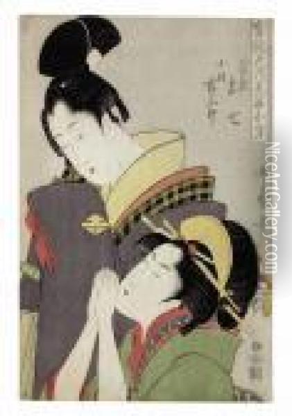 Yaoya Oshichi And Kosho 
Kichisaburo, From The Series Jitsu Kurabe Iro No Minakami (true Feelings
 Compared: The Founts Of Love) Oil Painting - Kitagawa Utamaro