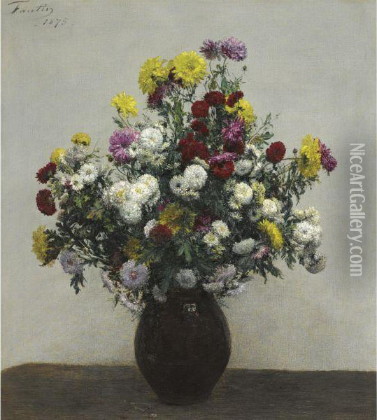 Chrysanthemes Oil Painting - Ignace Henri Jean Fantin-Latour