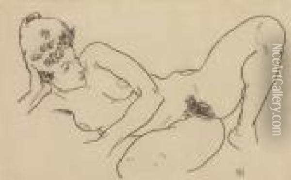 Liegender Akt Oil Painting - Egon Schiele