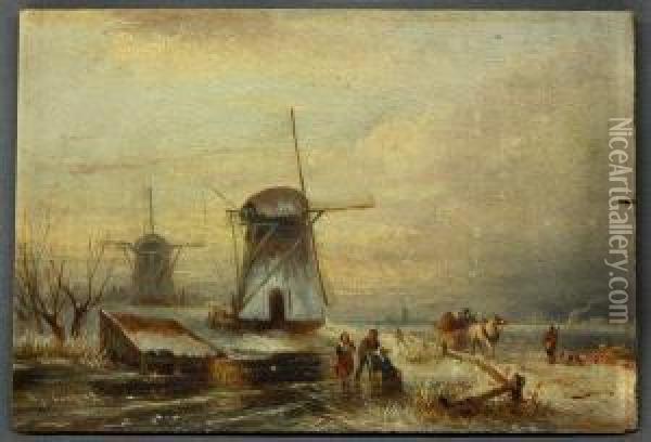 Figures Enjoying The Winter Weather Oil Painting - Albert Jurardus van Prooijen