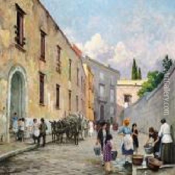 Locals In The Streets Of Naples Oil Painting - Paul-Gustave Fischer