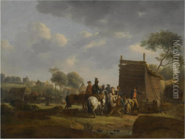 A Military Encampment At The Edge Of A Forest Oil Painting - Joseph Swebach-Desfontaines