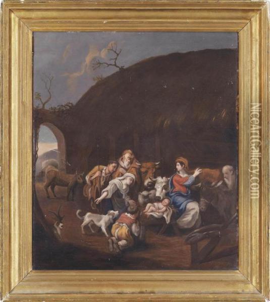 The Adoration Of The Shepherds Oil Painting - Cornelis Van Poelenburch