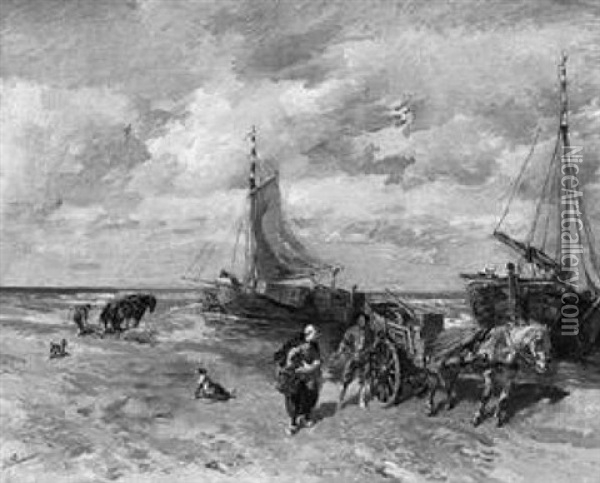 Anlandende Fischerboote An Der Estnischen Kuste Oil Painting - Gregor von Bochmann the Elder