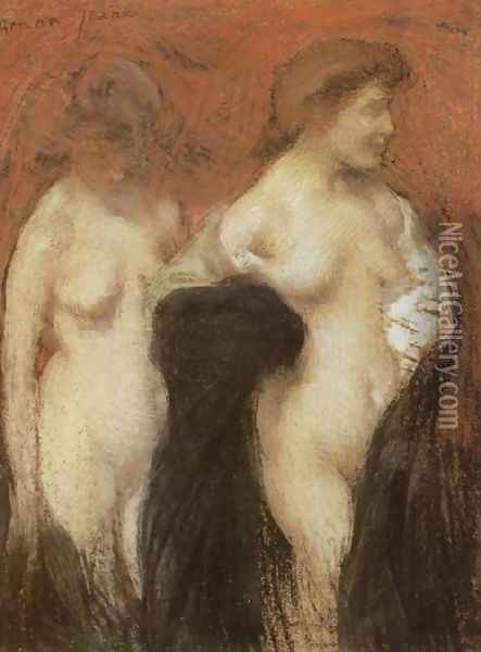 Two Nudes Oil Painting - Edmond-Francois Aman-Jean