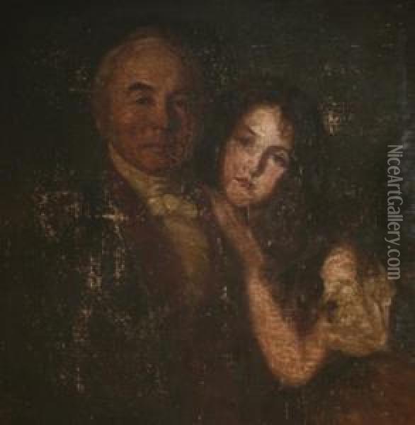 Portrait Of William Greenwood Esq. (1764-1844) With Hisgranddaughter Cycill Calmady Oil Painting - Frederick Richard Say