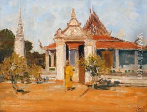 Monnik Voor Een Tempel Inpnom Penh Oil Painting - Carel Lodewijk, Dake Jr.