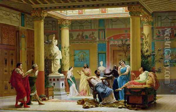 A Performance of 'The Fluteplayer' in the 'Roman' house of Prince Napoleon III, 1861 Oil Painting - Gustave Clarence Rodolphe Boulanger