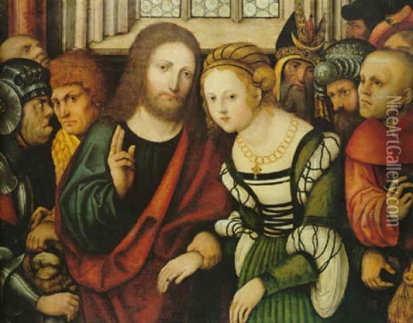 Le Christ Et La Femme Adultere Oil Painting - Lucas Cranach the Younger