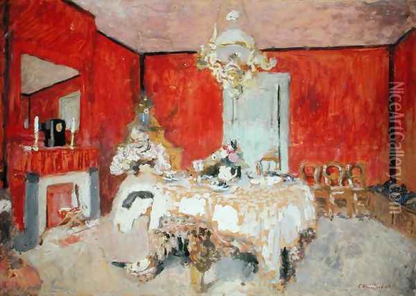 Red Interior, c.1900 Oil Painting - Jean-Edouard Vuillard