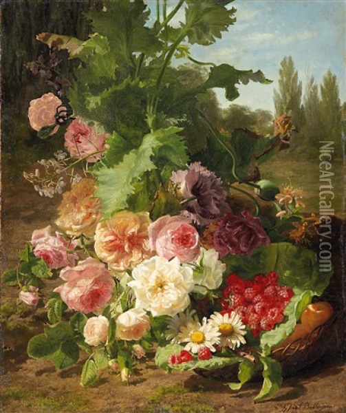 Rosen- Und Fruchtestillleben Vor Sommerlicher Landschaft Oil Painting - Gerardina Jacoba van de Sande Bakhuyzen