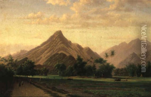 A Javanese Landscape Oil Painting - Jacob Dirk Van Herwerden