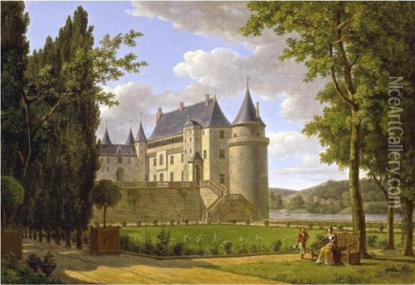 View Of The Chateau De La Guerche Oil Painting - Alexandre Louis R. Millin Du Perreux