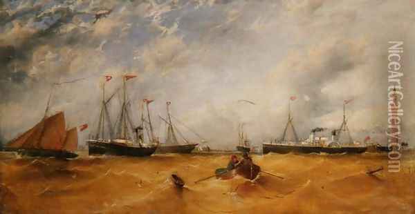 Shipping at the North of Grimsby Harbour Oil Painting - James H. Wheldon