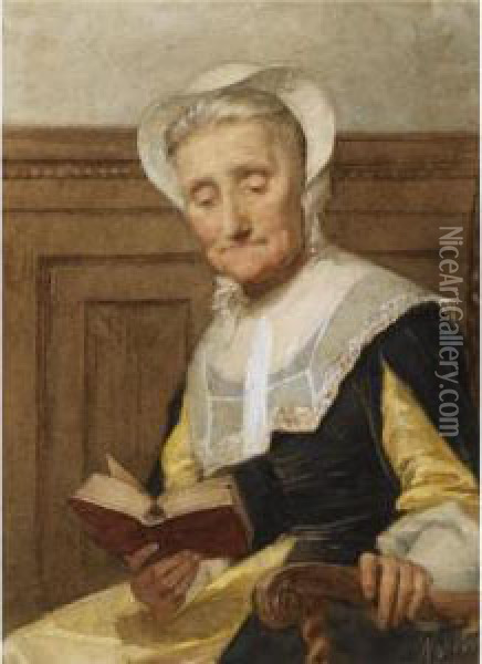 An Elderly Lady Reading Oil Painting - Nicolaas Van Der Waay