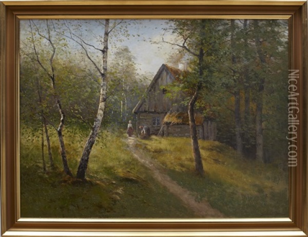 Gardsidyll Oil Painting - Johan Severin Nilsson