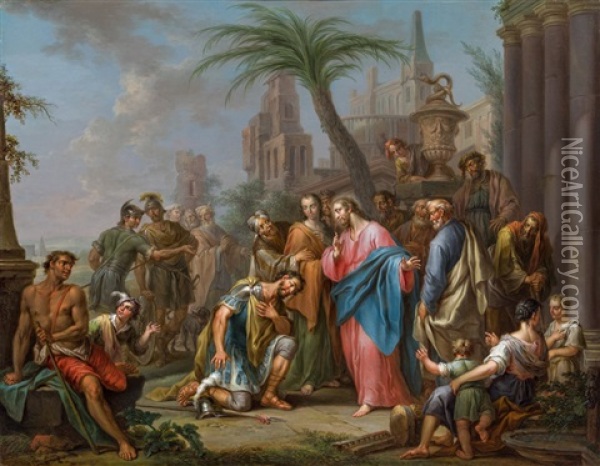 Christ And The Centurion Of Capernaum Oil Painting - Franz Christoph Janneck